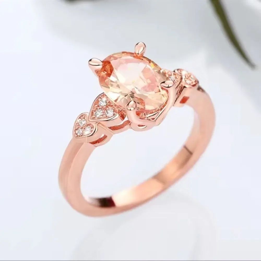 Morganite And Cubic Zirconia Rose Gold Tone Ring Size 8 NWT